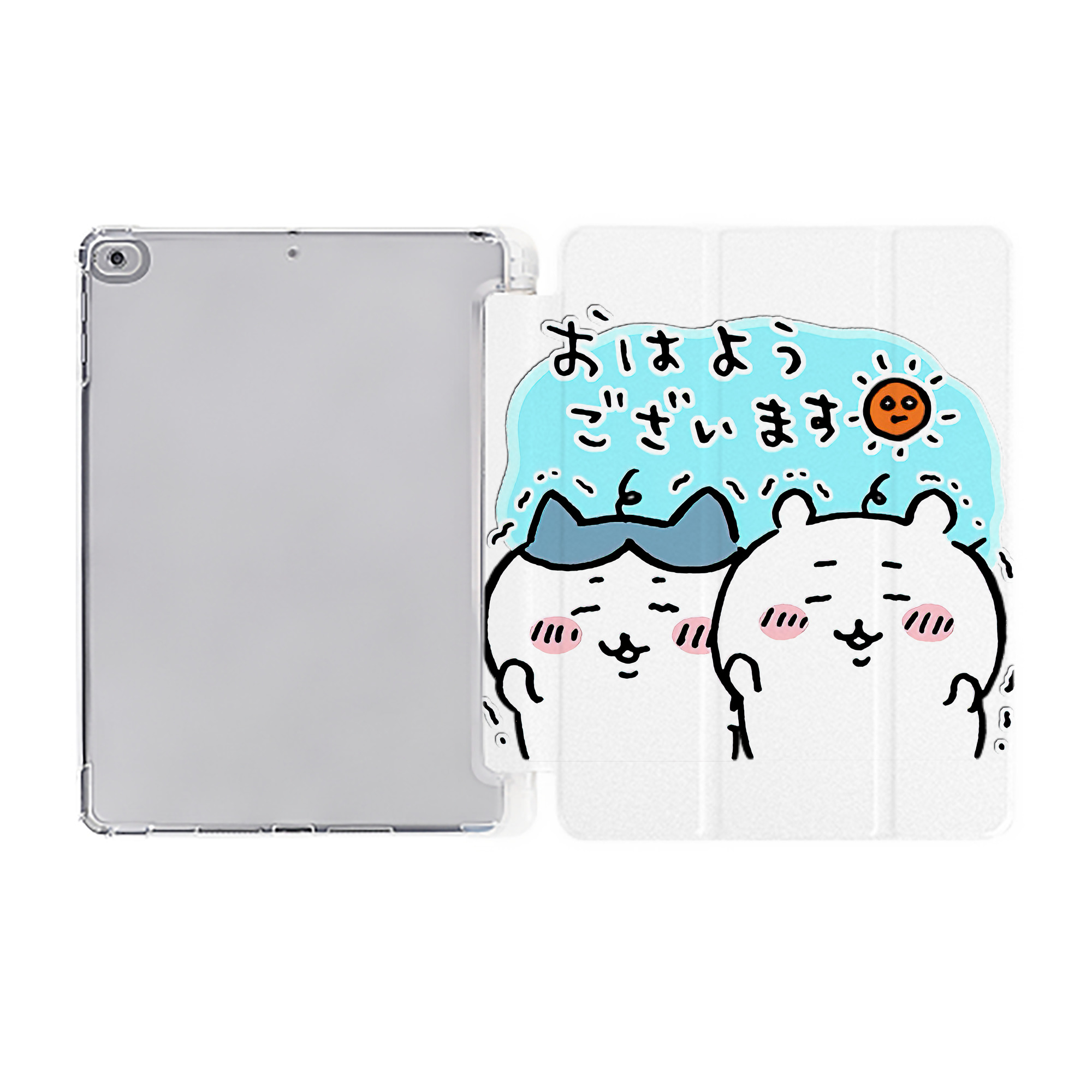 （画像用） ちいかわ ハチワレ Chii-kawa hachiware IPad ケース ペン収納付き 三つ折りスタンド PUレザー×シリコン 対応機種9.5/10.5/10.9インチ